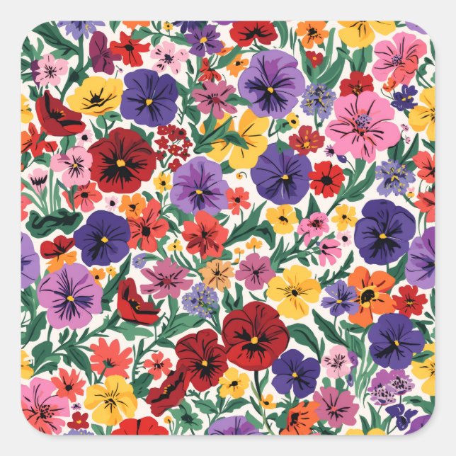 Helle Stiefmütterchen-Blumengarten-Muster Quadratischer Aufkleber (Vorderseite)