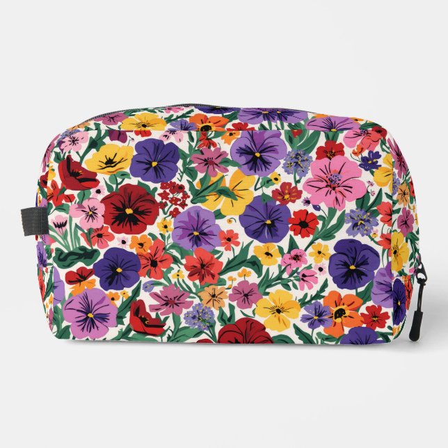Helle Stiefmütterchen im Blumenmuster für den Früh Waschbeutel (Vorderseite)