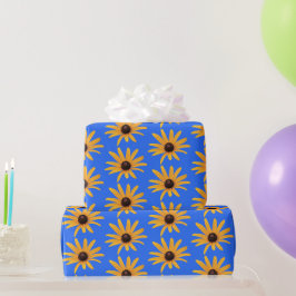 Helle Sun Yellow Petals auf Royal Blue Geschenkpapier