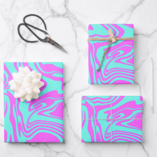 Helle Swirren Abstrakte Kunst in Rosa & Aquamarin Geschenkpapier Set