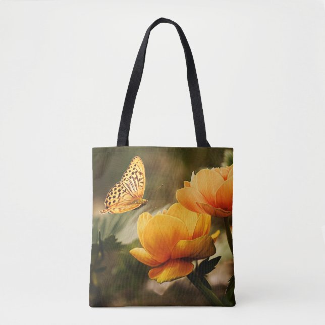Helle, tiefgelbe Blumen mit Schmetterling Tasche (Vorderseite)