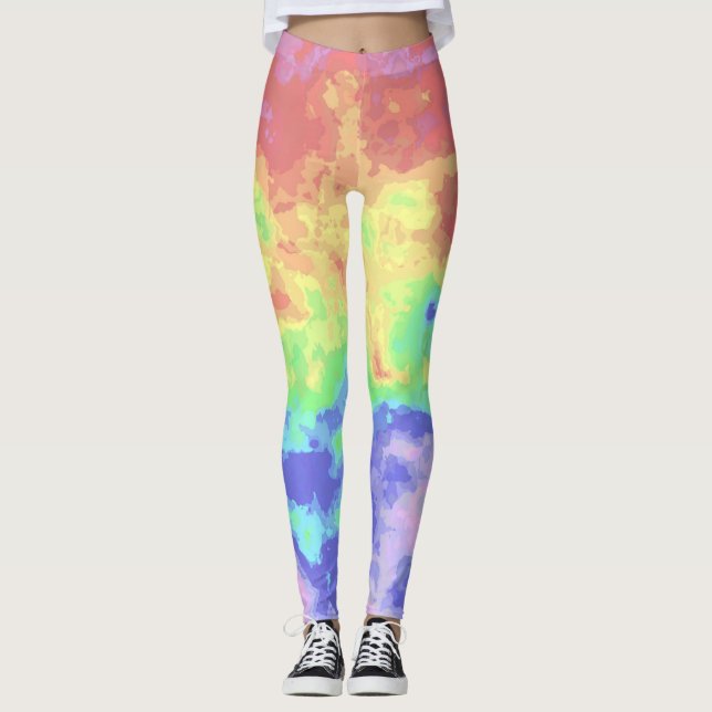 Helle Trippy Retro Groovy Boho Hippie Rainbow Leggings (Vorderseite)
