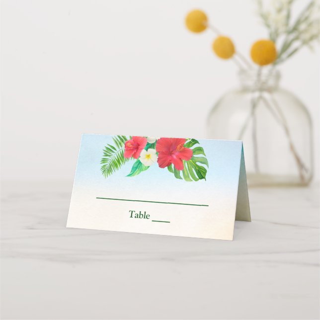 Helle tropische Blumenhochzeitstelle Platzkarte (Vorderseite)