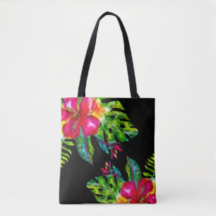 Helle tropische Blüten-Hibiskus-Blätter Tasche