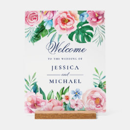 Helle tropische Hochzeit mit Blumen Acrylschild