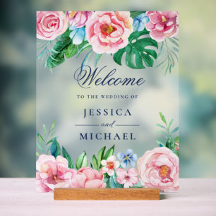 Helle tropische Hochzeit mit Blumen Acrylschild