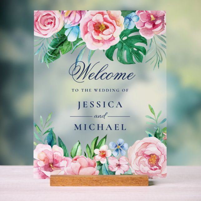 Helle tropische Hochzeit mit Blumen Acrylschild (Neutral)