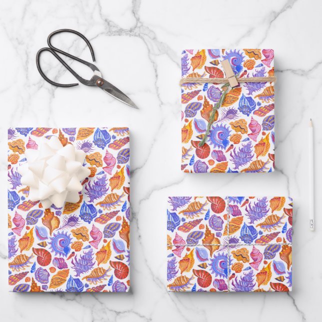 Helle tropische Muschel, handgezeichnet Muster Geschenkpapier Set (Vorderseite)