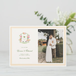 Helle tropische Palme Baumwappen Strandhochzeit Save The Date