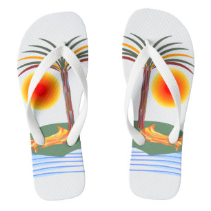 Helle tropische Palmen, Sonne und Wellen Flip Flops