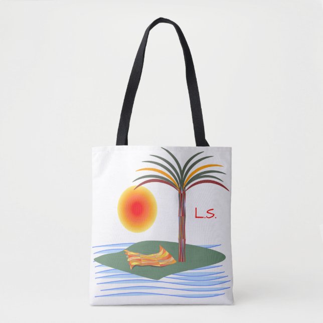 Helle tropische Palmen, Sonne und Wellen Tasche (Vorderseite)