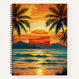HELLE TROPISCHE SONNENUNTERGANG-ANSICHT MIT PALMEN NOTIZBUCH