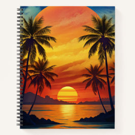 HELLE TROPISCHE SONNENUNTERGANG-ANSICHT MIT PALMEN NOTIZBUCH
