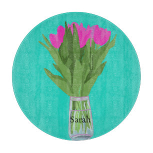 Helle Tulip Blume Moderne Illustration + Name Schneidebrett