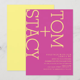 Helle Typografie Xtra Bold Pink Yellow Wedding Einladung