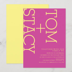 Helle Typografie Xtra Bold Pink Yellow Wedding Einladung