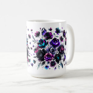 Helle und dunkle Blumenfantasie mit Schmetterlinge Kaffeetasse
