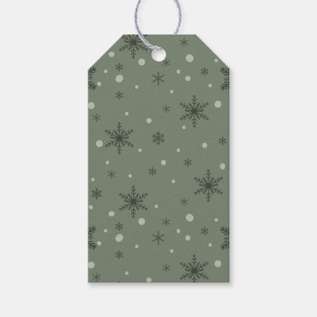 Helle und dunkle grüne Schneeflocken - Geschenk-Ta Geschenkanhänger (Vorderseite)