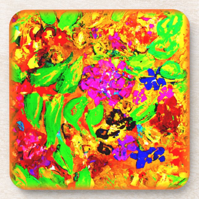 Helle und farbenfrohe Blume Kunst. Jetzt kaufen Getränkeuntersetzer (Vorderseite)