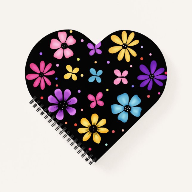 Helle und farbenfrohe Blume und Schmetterlinge Notizbuch (Vorderseite)