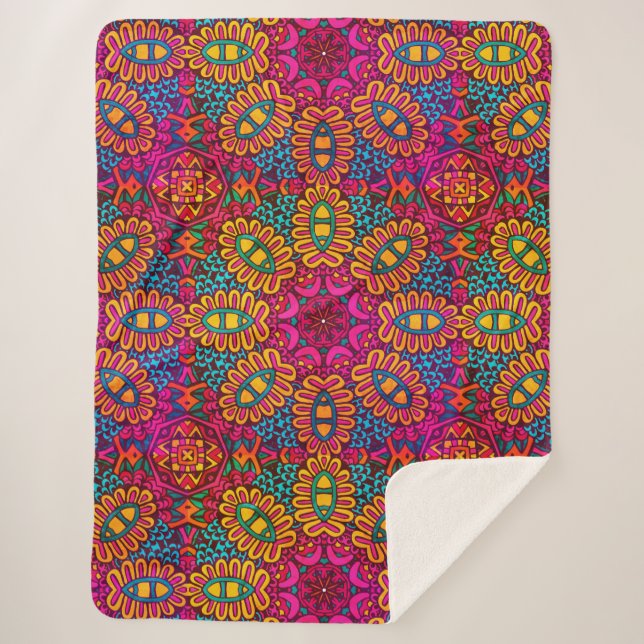 Helle und farbenfrohe Mandala Sherpadecke (Vorderseite)