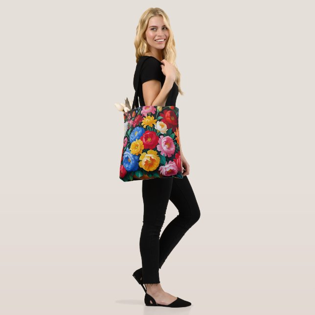 Helle und farbenfrohe Rosen Tasche (Am Model)