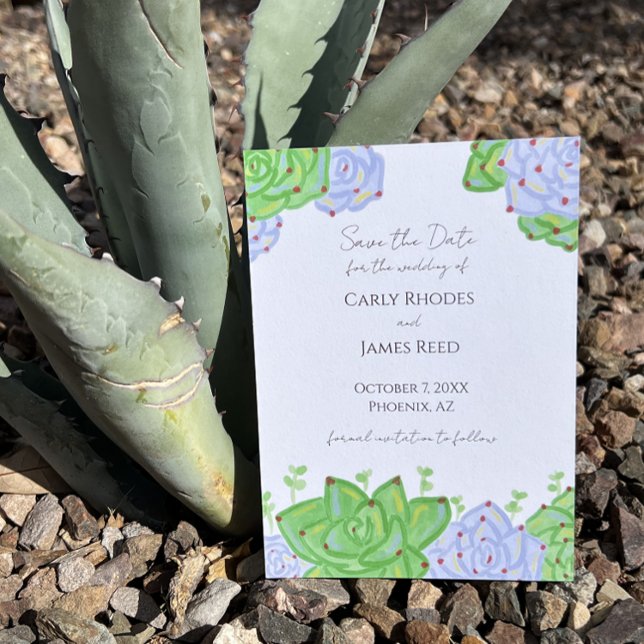 Helle und farbenfrohe, sukkulöse Save the Date-Kar Save The Date (Von Creator hochgeladen)