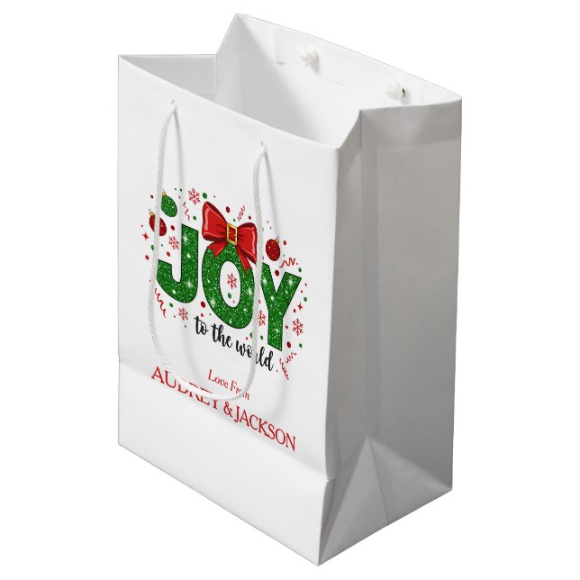 Helle und farbenfrohe Weihnachten Mittlere Geschenktüte (Vorderseite Schrägansicht)