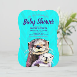 Helle und feine Aquamarine Otter Mama und Babydusc Einladung