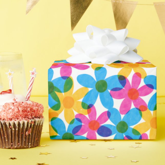 Helle und fette Hippie-Blume Retro Floral Geschenkpapier (Geburtstagsparty)