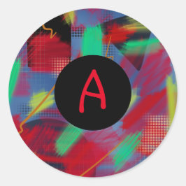 Helle und fröhliche Abstrakte Digital Art Monogram Runder Aufkleber