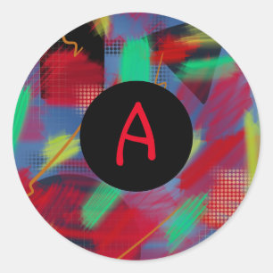 Helle und fröhliche Abstrakte Digital Art Monogram Runder Aufkleber