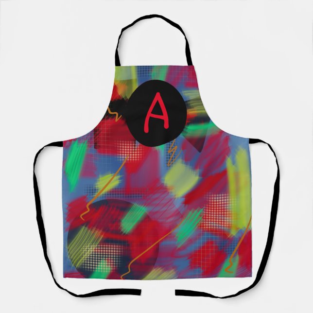 Helle und fröhliche Abstrakte Digital Art Monogram Schürze (Vorderseite)