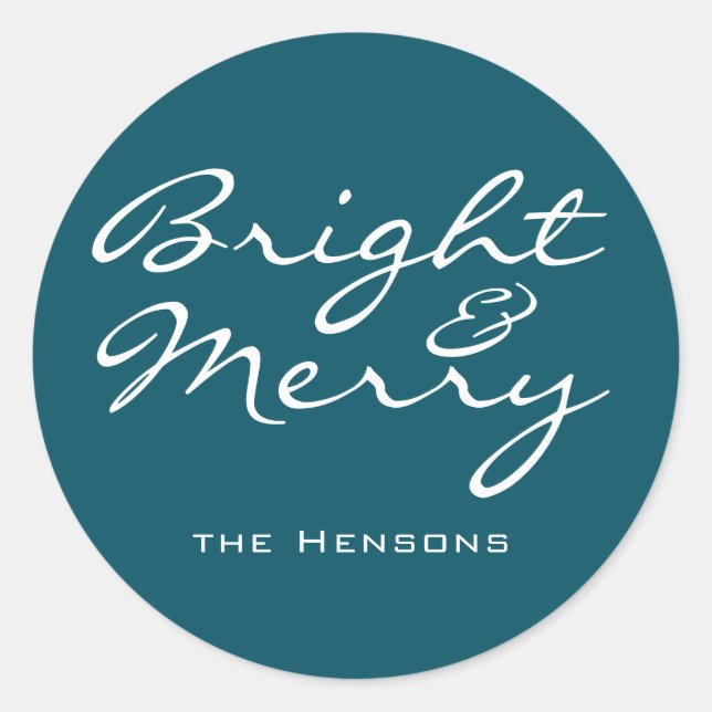 Helle und fröhliche Script Blue Green Name Weihnac Runder Aufkleber (Vorderseite)