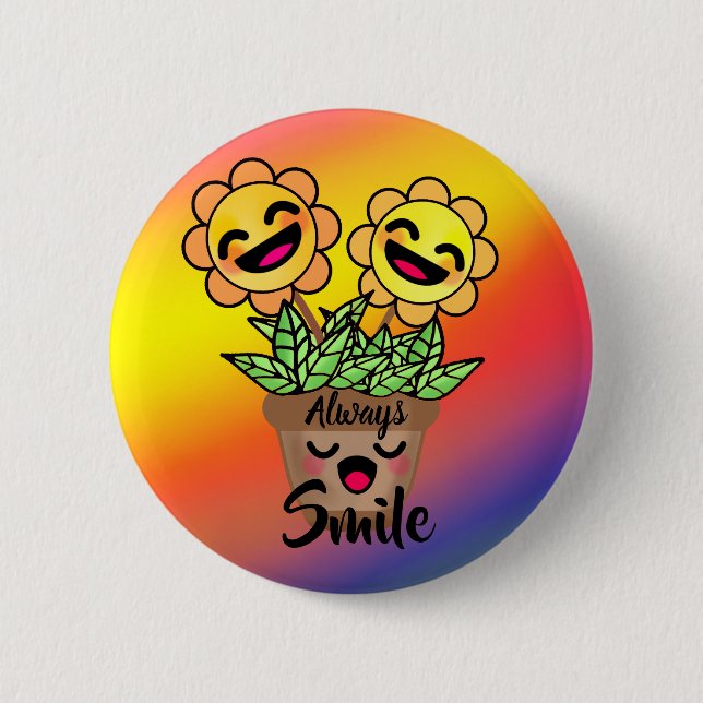 Helle und fröhliche Sonnenblume mit fröhlichem Läc Button (Vorderseite)