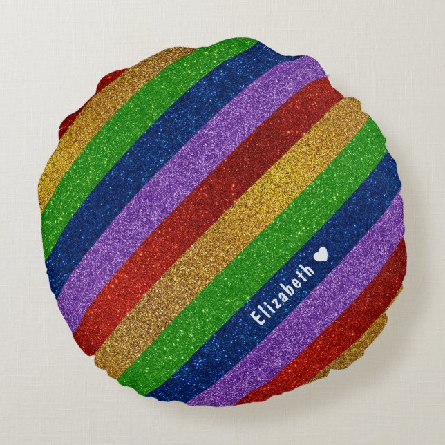 Helle und Funkelnd Regenbogen-Imitate Glitzer Stre Rundes Kissen (Rückseite)