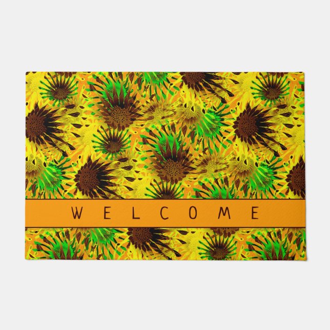 Helle und heiße Sonnenblumen mit Empfang Fußmatte (Vorderseite)