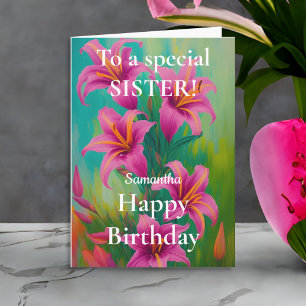Helle und kräftige rosa Lilien Alles Gute zum Gebu Karte