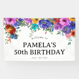 Helle und kühne Aquarellblumen zum 50. Geburtstag Banner