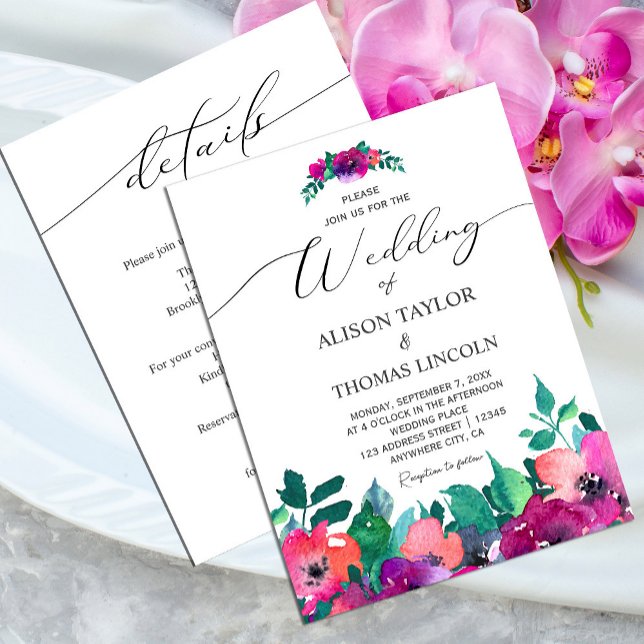 Helle und kühne farbenfrohe Florals Einladung (Bright & Bold Colorful Florals Invitation #brightpurple)