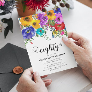 Helle und kühne Florals zum 80. Geburtstag Einladung