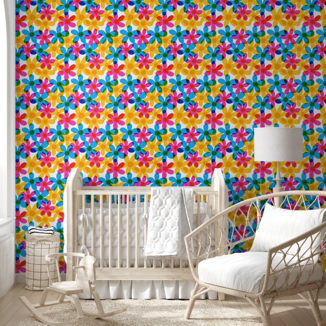 Helle und kühne Hippie-Blume Frühlingsfloral Tapete (Kinder)