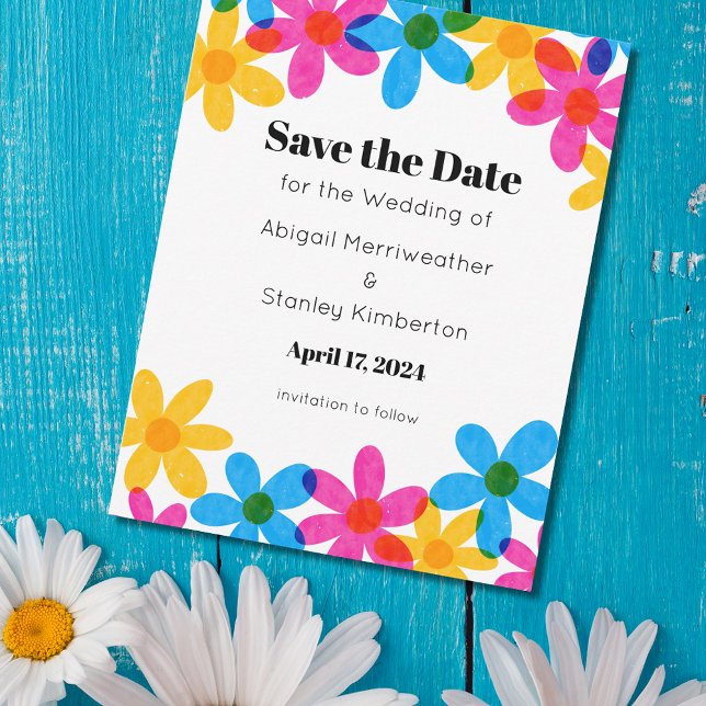 Helle und kühne Hippie-Blume Save the Date Einladung (Von Creator hochgeladen)