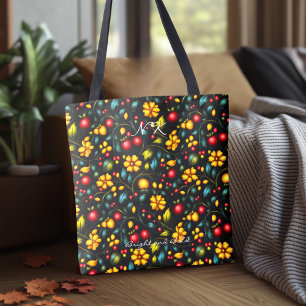 Helle und kühne Khokhloma-inspirierte Einkaufstasc Tasche