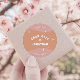 Helle und kühne moderne Retro-Hochzeit Runder Aufkleber