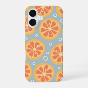 Helle und kühne Orangenscheiben auf Blau iPhone 16 Hülle