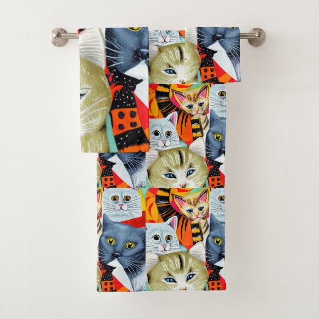 Helle und schöne Katzen Badhandtuch Set (Insitu)
