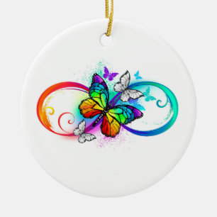 Helle Unendlichkeit mit Regenbogen-Schmetterling Keramik Ornament