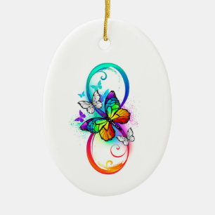 Helle Unendlichkeit mit Regenbogen-Schmetterling Keramik Ornament
