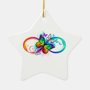 Helle Unendlichkeit mit Regenbogen-Schmetterling Keramik Ornament
